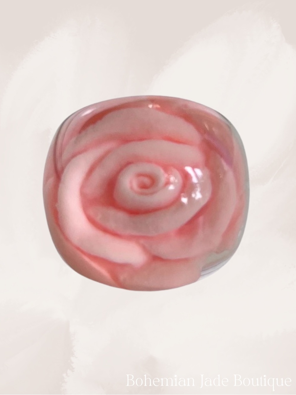 Clear Resin Pink Rose Flower Statement Ring Women’s